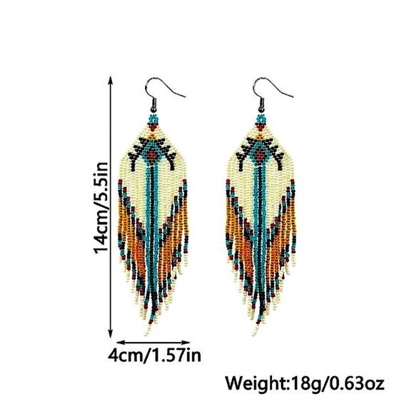Handmade Beaded Boho Dangle Earrings Tribal Native - Picture 8 of 8